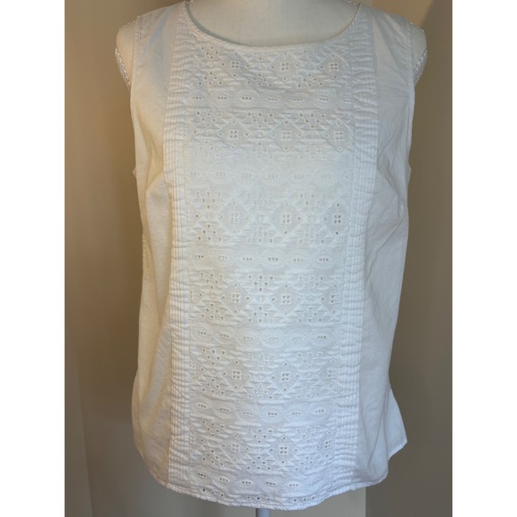 Talbots Tops - Talbots Petites Cottagecore White Eyelet Embroidered  Sleeveless Cotton Top 8P